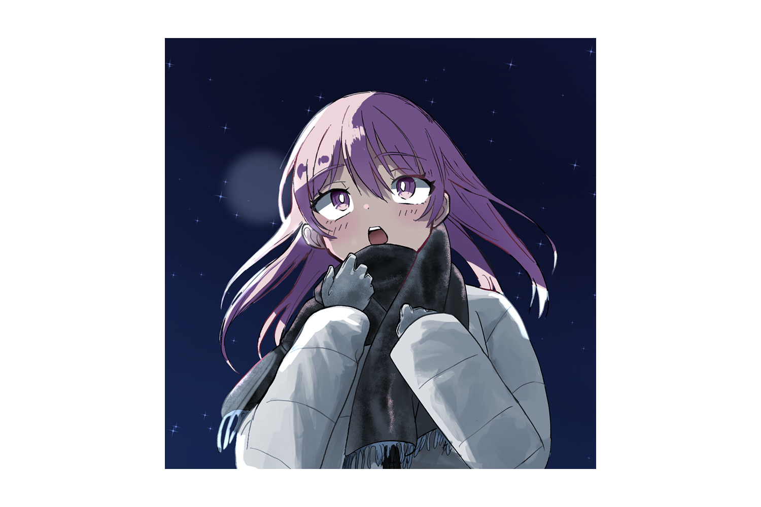 冬の星空と少女のイラスト